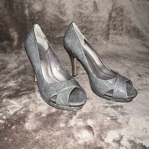 Candies Grey Snake Skin Peep Toe